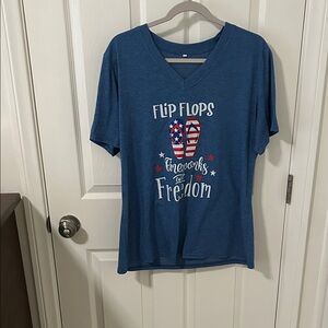 Source Unknown Women’s Blue Short Sleeve Tee With Patriotic Design, Size XL